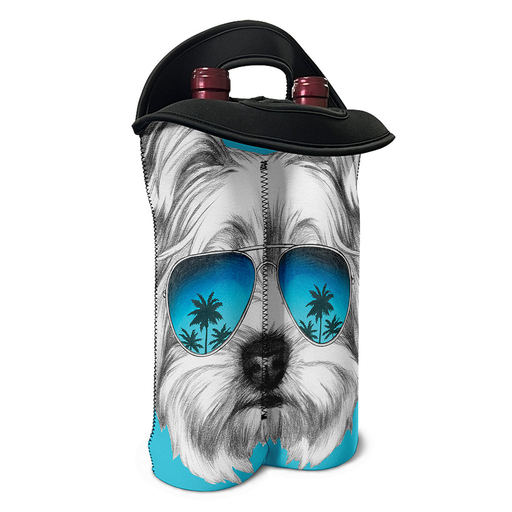 Yorkshire Terrier With Sunglasses Print Double Neoprene Wine Tote