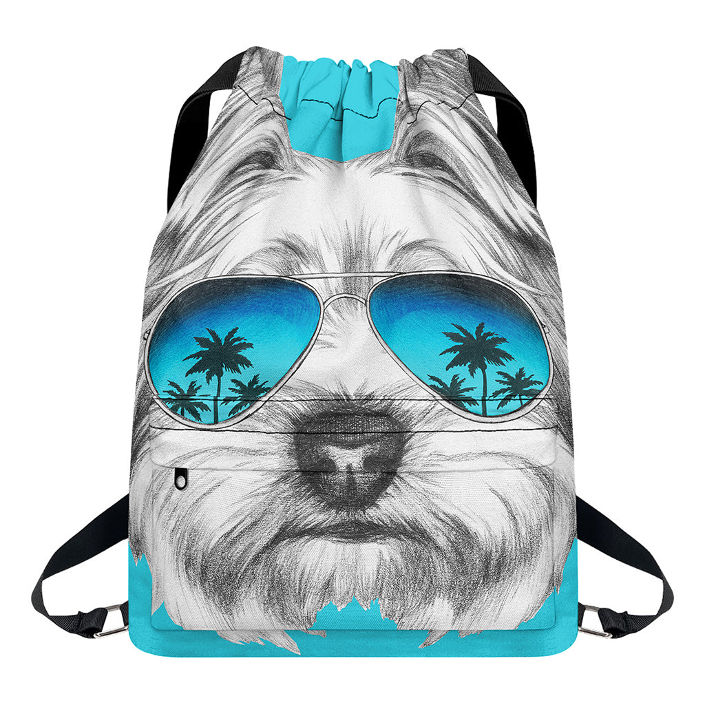 Yorkshire Terrier With Sunglasses Print Drawstring Backpack