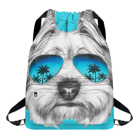 Yorkshire Terrier With Sunglasses Print Drawstring Backpack