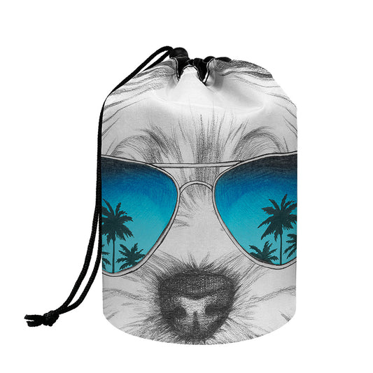 Yorkshire Terrier With Sunglasses Print Drawstring Makeup Bag