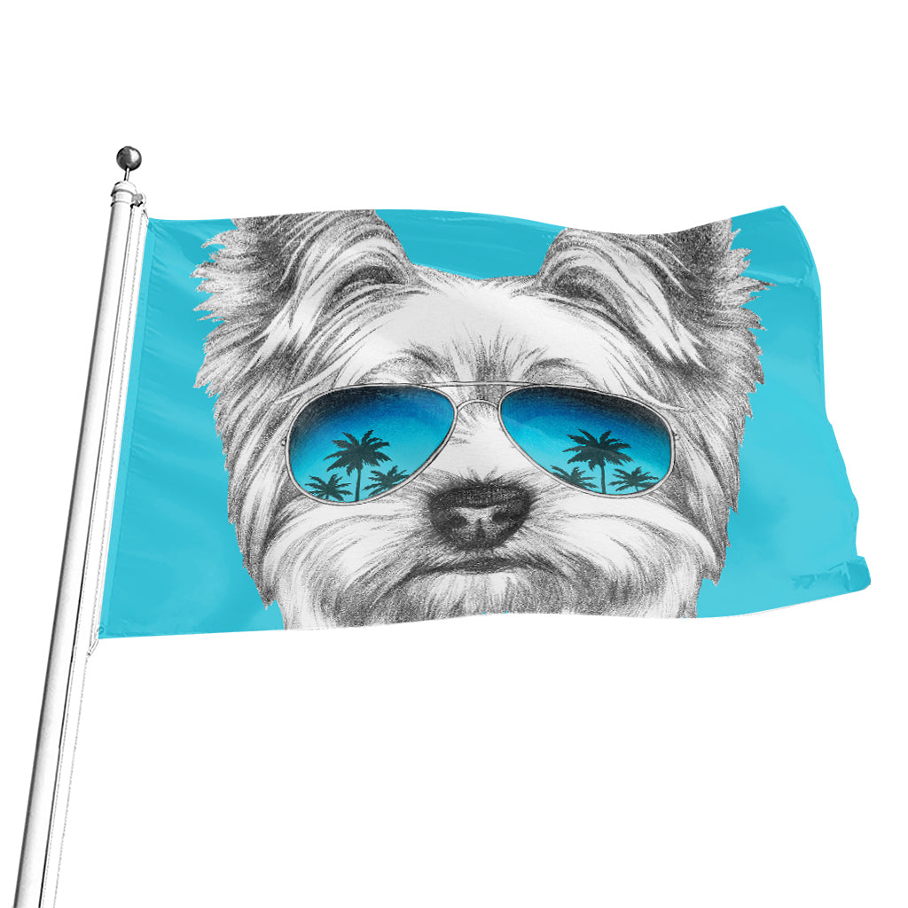 Yorkshire Terrier With Sunglasses Print Flag