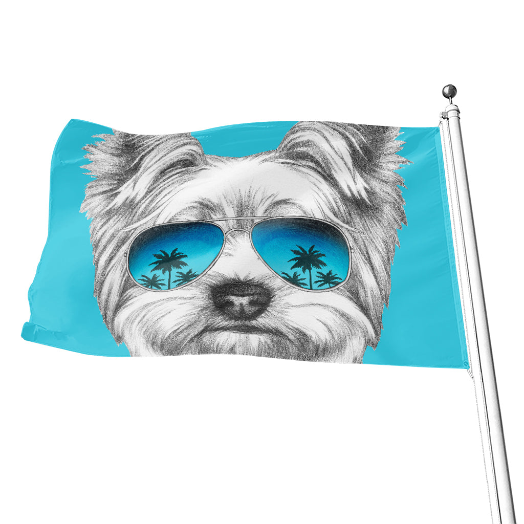 Yorkshire Terrier With Sunglasses Print Flag