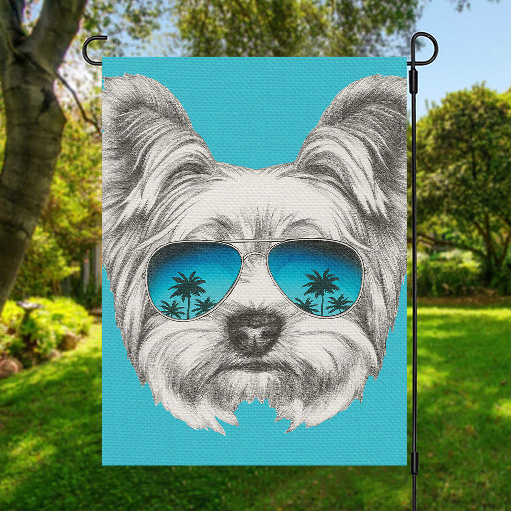 Yorkshire Terrier With Sunglasses Print Garden Flag
