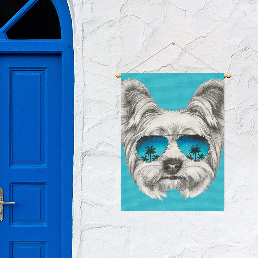 Yorkshire Terrier With Sunglasses Print Garden Flag