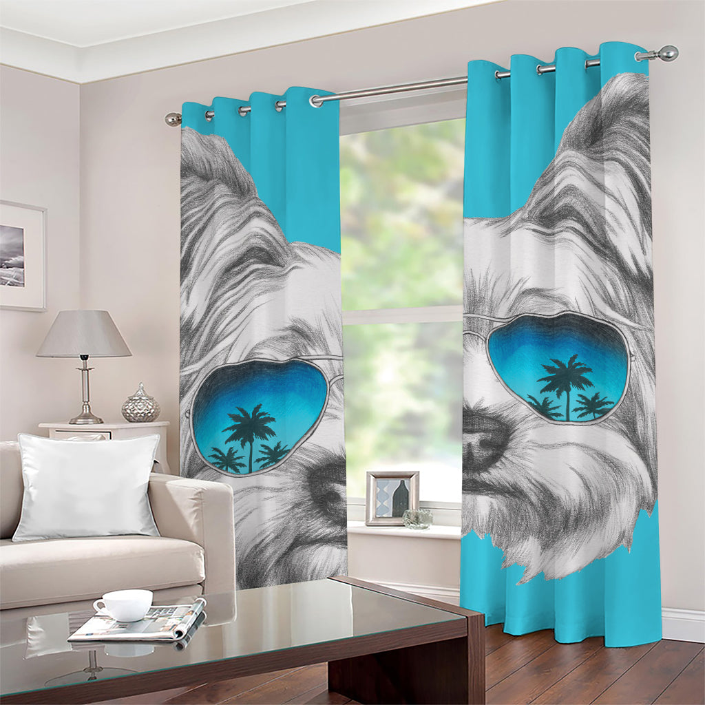 Yorkshire Terrier With Sunglasses Print Grommet Curtains