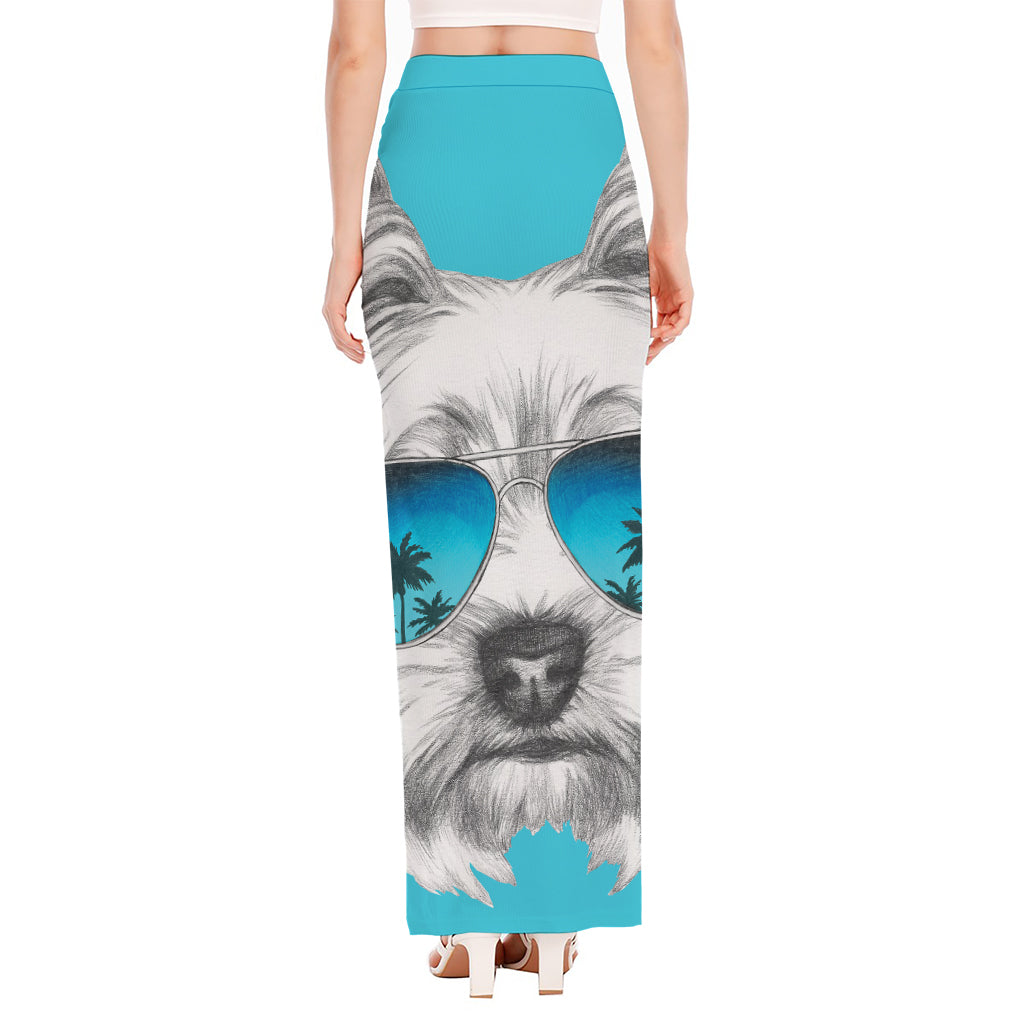 Yorkshire Terrier With Sunglasses Print High Slit Maxi Skirt