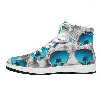 Yorkshire Terrier With Sunglasses Print High Top Leather Sneakers