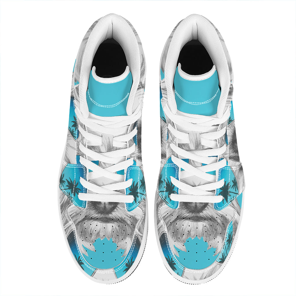 Yorkshire Terrier With Sunglasses Print High Top Leather Sneakers