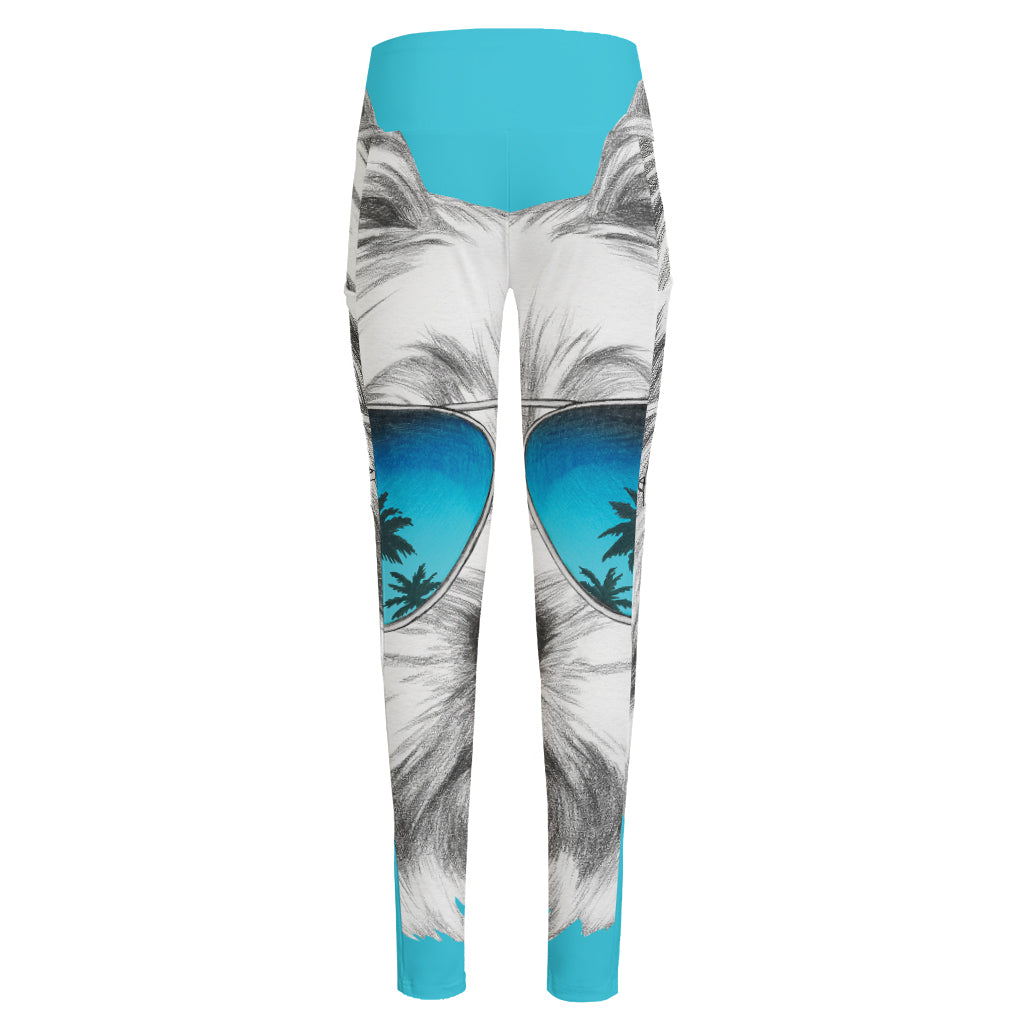 Yorkshire Terrier With Sunglasses Print High-Waisted Pocket Leggings