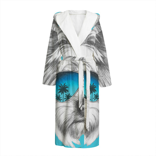 Yorkshire Terrier With Sunglasses Print Hooded Bathrobe