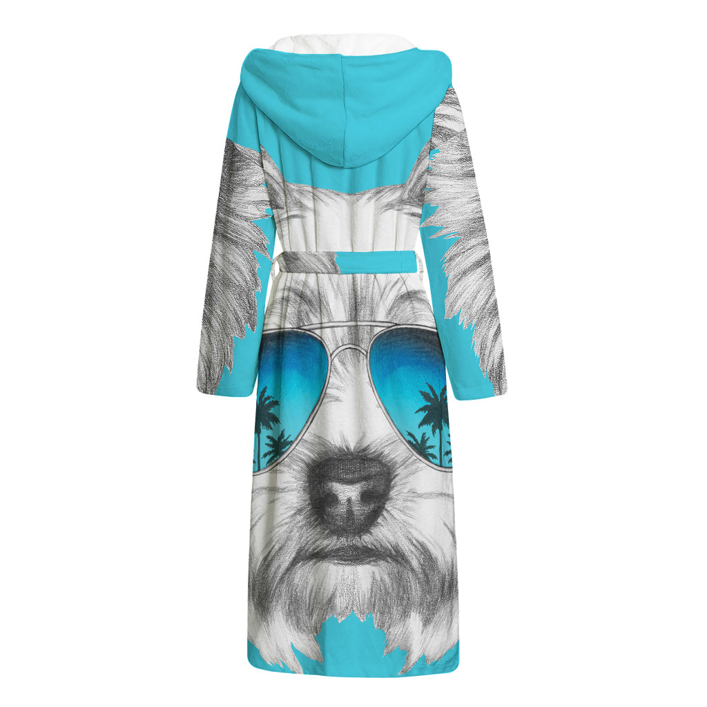Yorkshire Terrier With Sunglasses Print Hooded Bathrobe