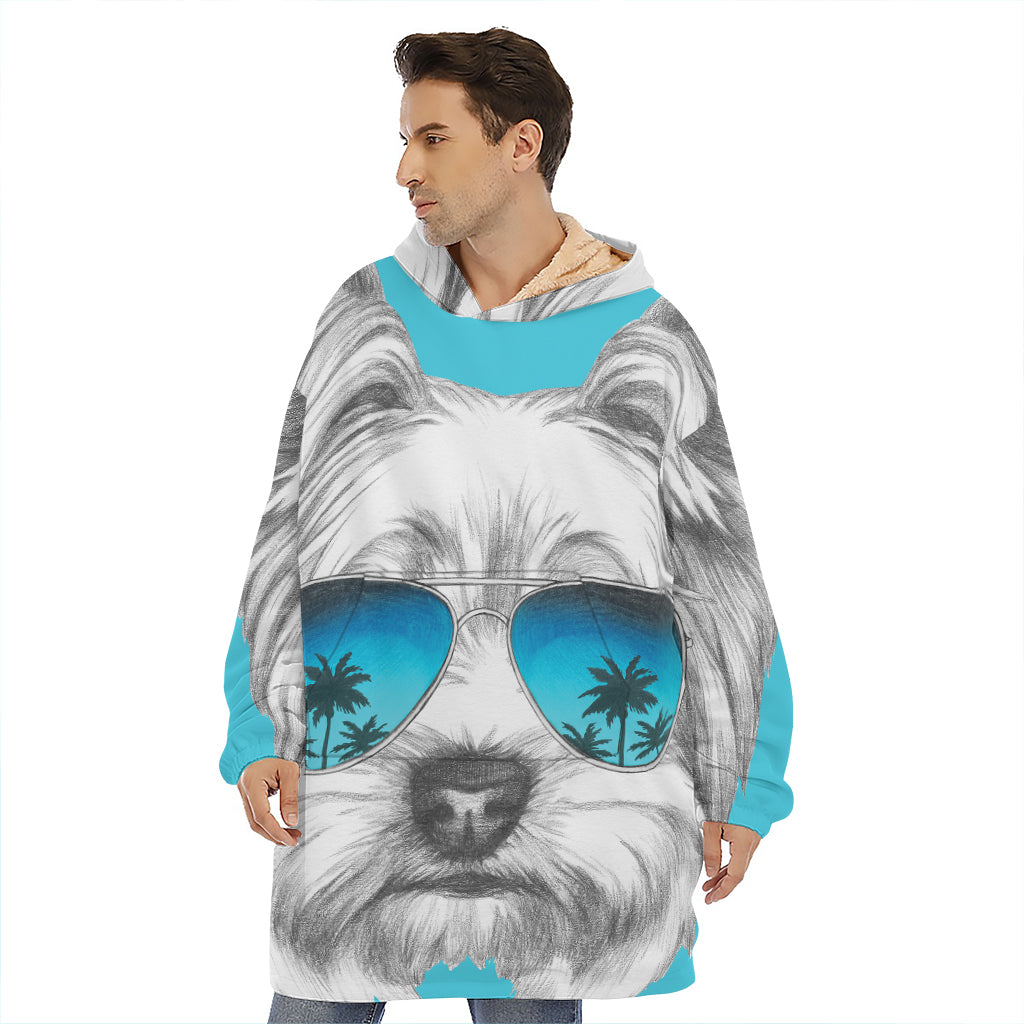 Yorkshire Terrier With Sunglasses Print Hoodie Blanket