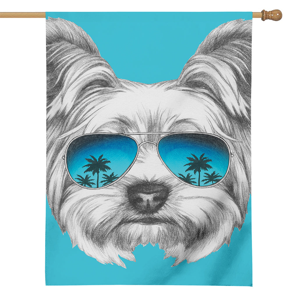 Yorkshire Terrier With Sunglasses Print House Flag