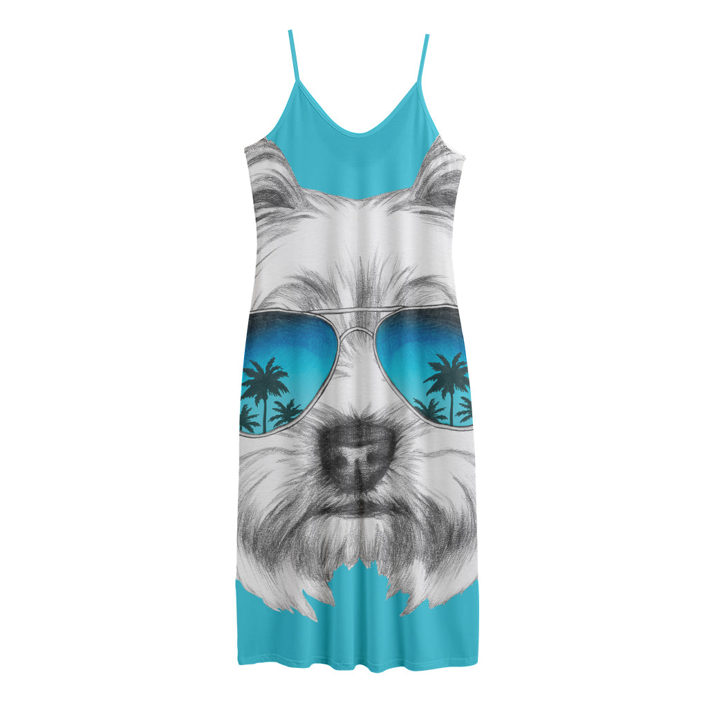Yorkshire Terrier With Sunglasses Print Jersey Midi Cami Dress