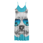 Yorkshire Terrier With Sunglasses Print Jersey Midi Cami Dress