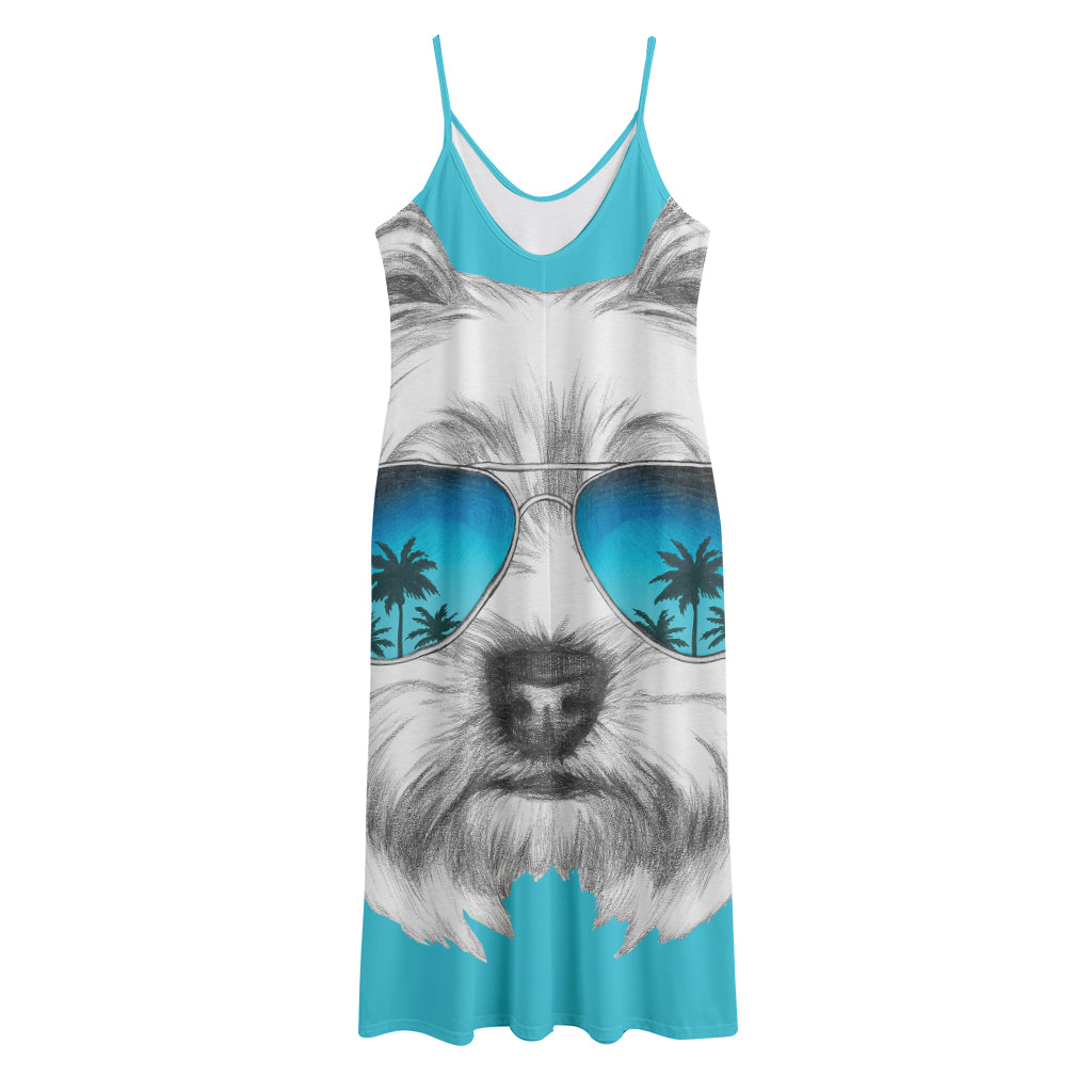 Yorkshire Terrier With Sunglasses Print Jersey Midi Cami Dress