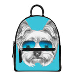 Yorkshire Terrier With Sunglasses Print Leather Backpack