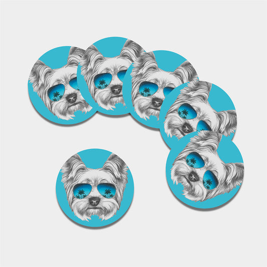 Yorkshire Terrier With Sunglasses Print Leather Coaster Set