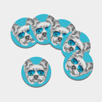 Yorkshire Terrier With Sunglasses Print Leather Coaster Set
