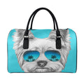 Yorkshire Terrier With Sunglasses Print Leather Duffel Bag