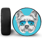 Yorkshire Terrier With Sunglasses Print Leather Spare Tire Cover