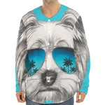 Yorkshire Terrier With Sunglasses Print Long Sleeve Baseball Jersey