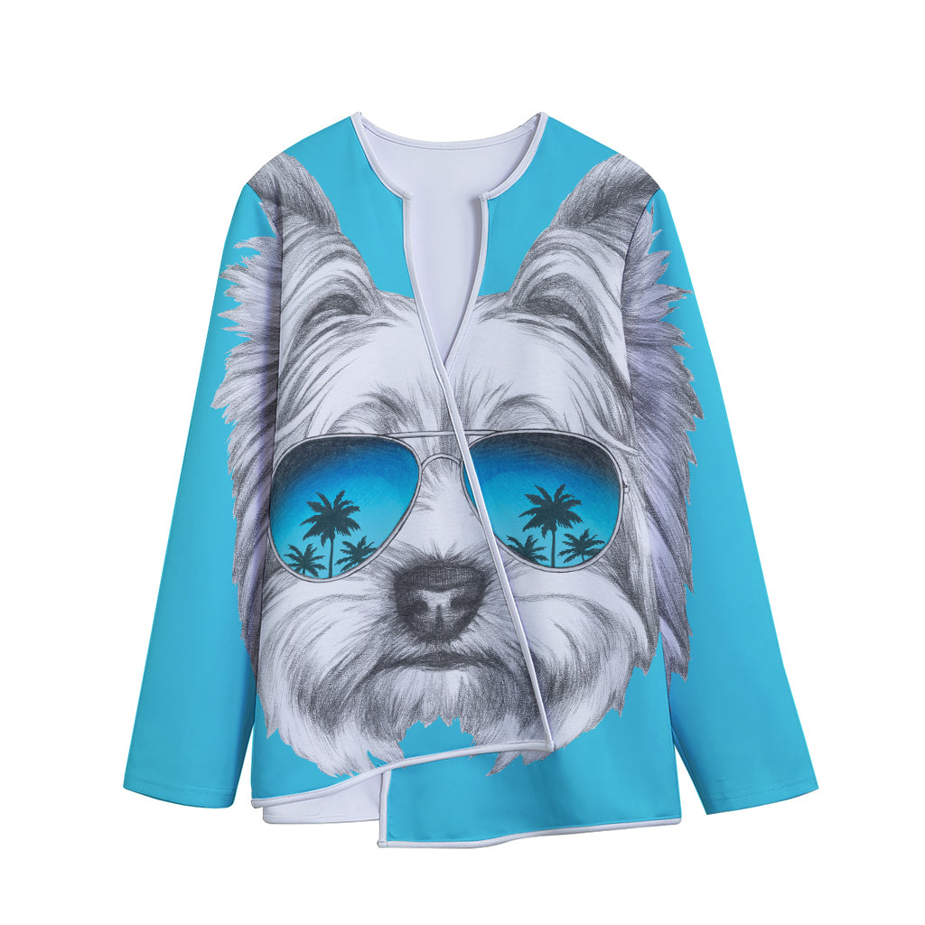 Yorkshire Terrier With Sunglasses Print Long Sleeve Short Coat