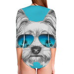 Yorkshire Terrier With Sunglasses Print Long Sleeve Swimsuit