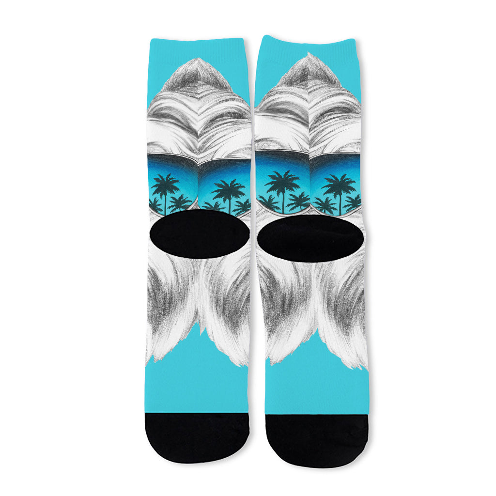Yorkshire Terrier With Sunglasses Print Long Socks