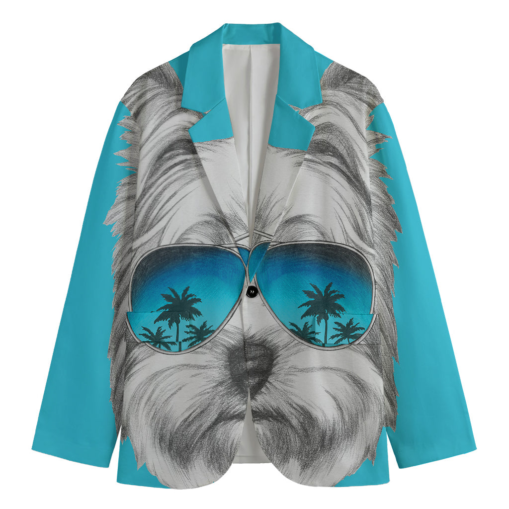 Yorkshire Terrier With Sunglasses Print Men's Cotton Blazer