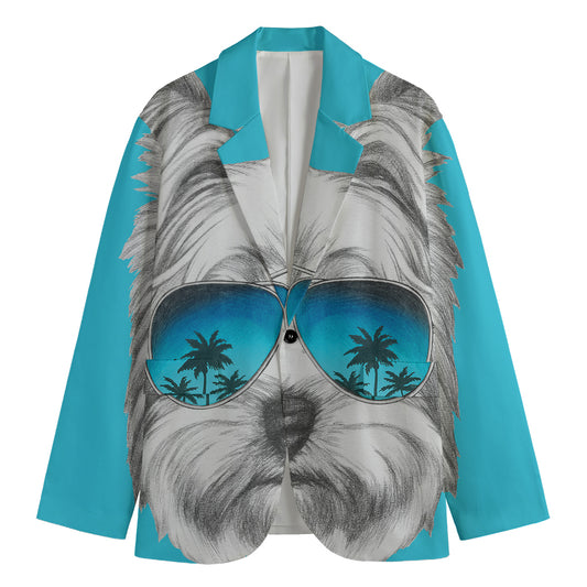 Yorkshire Terrier With Sunglasses Print Men's Cotton Blazer