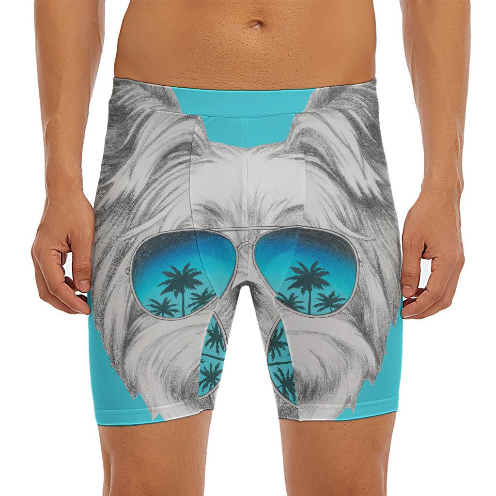 Yorkshire Terrier With Sunglasses Print Men's Long Boxer Briefs