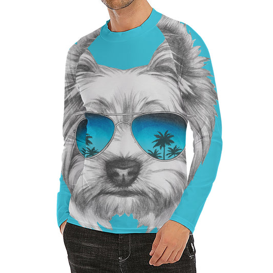 Yorkshire Terrier With Sunglasses Print Men's Long Sleeve Rash Guard