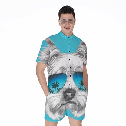 Yorkshire Terrier With Sunglasses Print Men's Rompers
