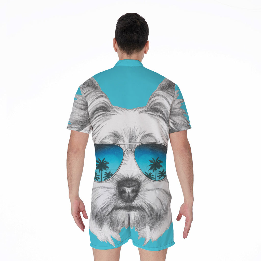 Yorkshire Terrier With Sunglasses Print Men's Rompers