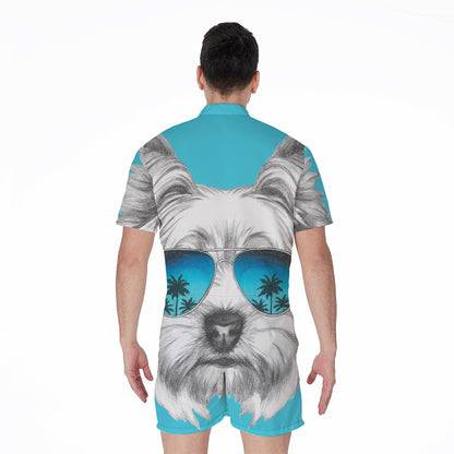 Yorkshire Terrier With Sunglasses Print Men's Rompers