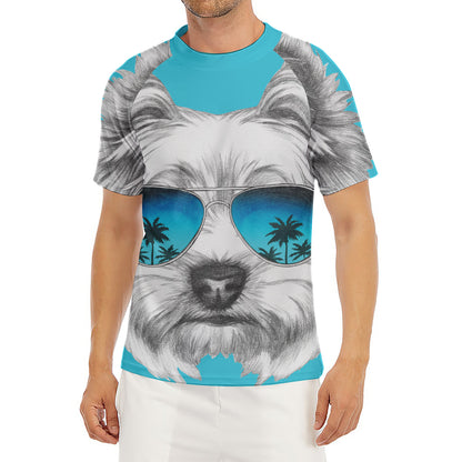 Yorkshire Terrier With Sunglasses Print Men's Short Sleeve Rash Guard