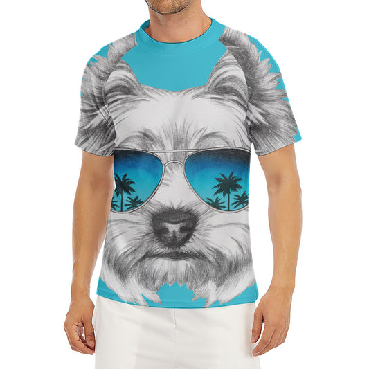 Yorkshire Terrier With Sunglasses Print Men's Short Sleeve Rash Guard