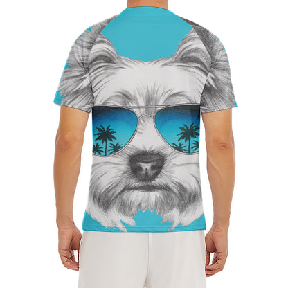 Yorkshire Terrier With Sunglasses Print Men's Short Sleeve Rash Guard