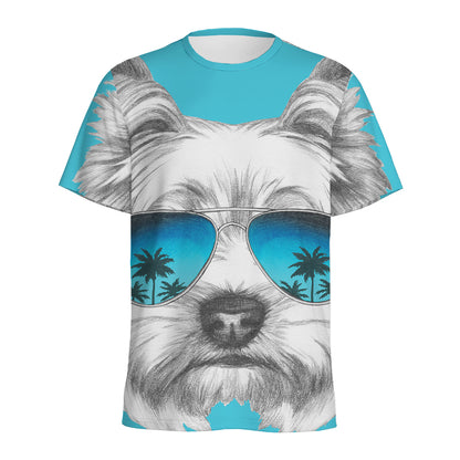 Yorkshire Terrier With Sunglasses Print Men's Sports T-Shirt