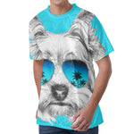 Yorkshire Terrier With Sunglasses Print Men's Velvet T-Shirt