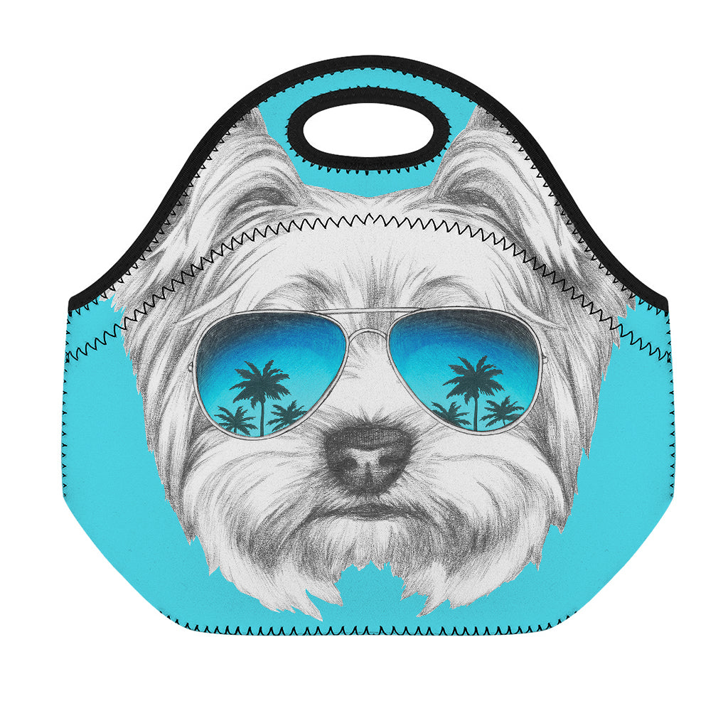 Yorkshire Terrier With Sunglasses Print Neoprene Lunch Bag