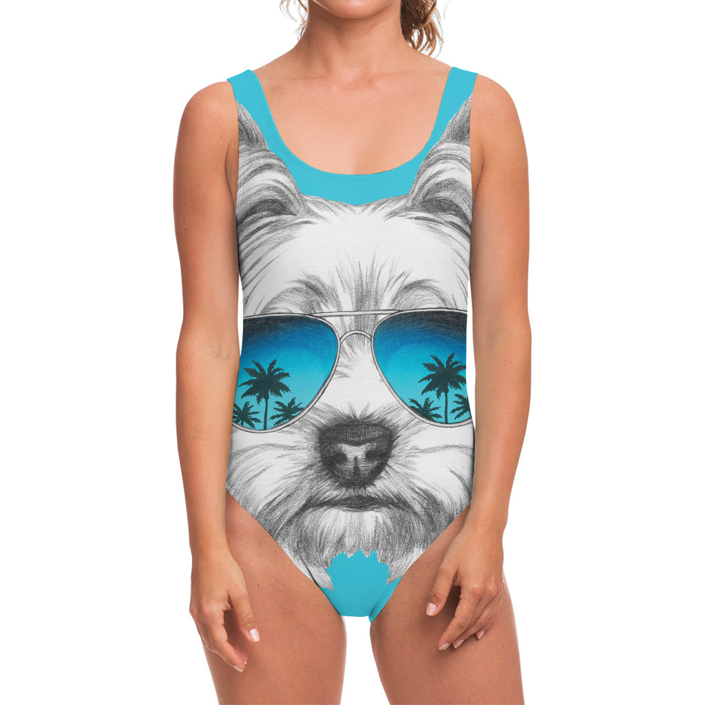 Yorkshire Terrier With Sunglasses Print One Piece Swimsuit