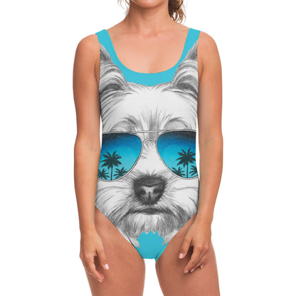 Yorkshire Terrier With Sunglasses Print One Piece Swimsuit