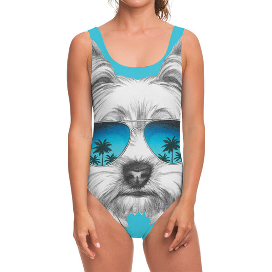 Yorkshire Terrier With Sunglasses Print One Piece Swimsuit