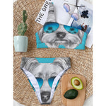 Yorkshire Terrier With Sunglasses Print One Shoulder Bikini Top