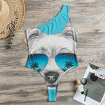 Yorkshire Terrier With Sunglasses Print One Shoulder Bodysuit