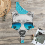 Yorkshire Terrier With Sunglasses Print One Shoulder Bodysuit