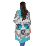 Yorkshire Terrier With Sunglasses Print Open Front Beach Cover Up