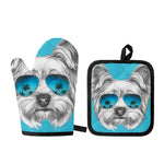 Yorkshire Terrier With Sunglasses Print Oven Mitt And Pot Holder Set